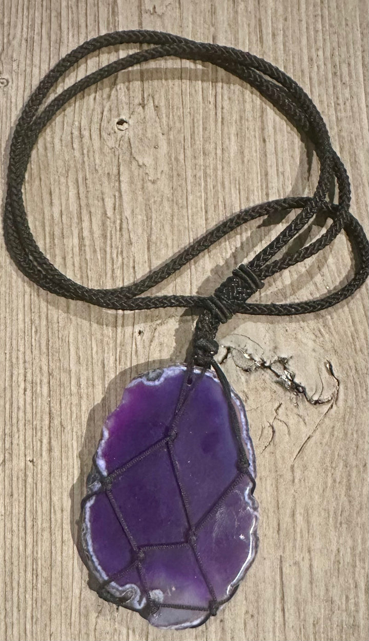 Purple Dyed Agate Macrame Necklace