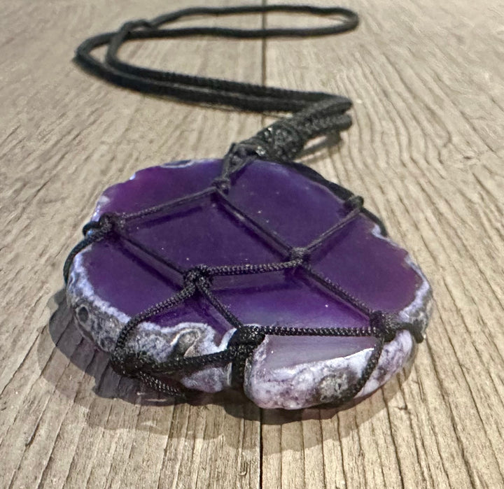 Purple Dyed Agate Macrame Necklace