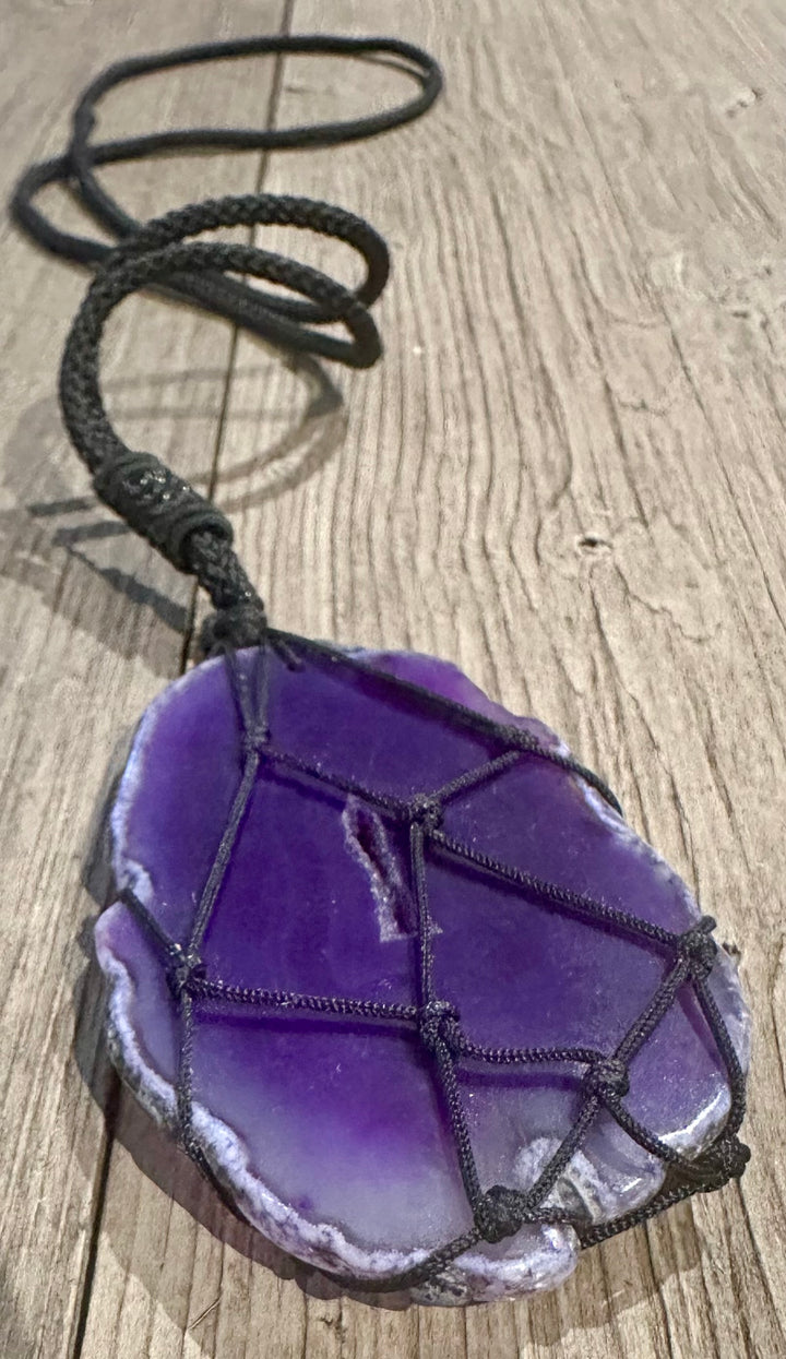 Purple Dyed Agate Macrame Necklace