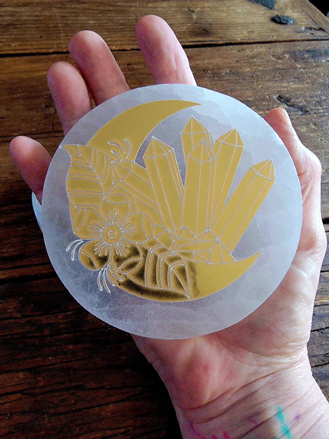 Selenite Plates, Gold Engraved