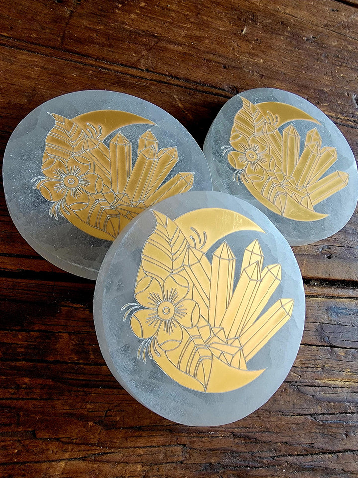 Selenite Plates, Gold Engraved