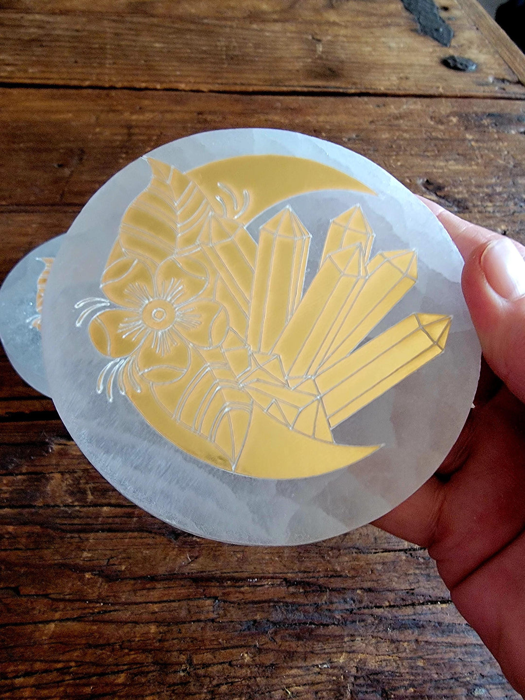 Selenite Plates, Gold Engraved