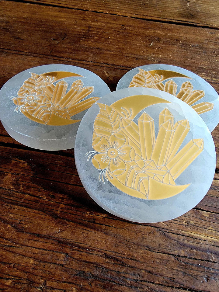 Selenite Plates, Gold Engraved