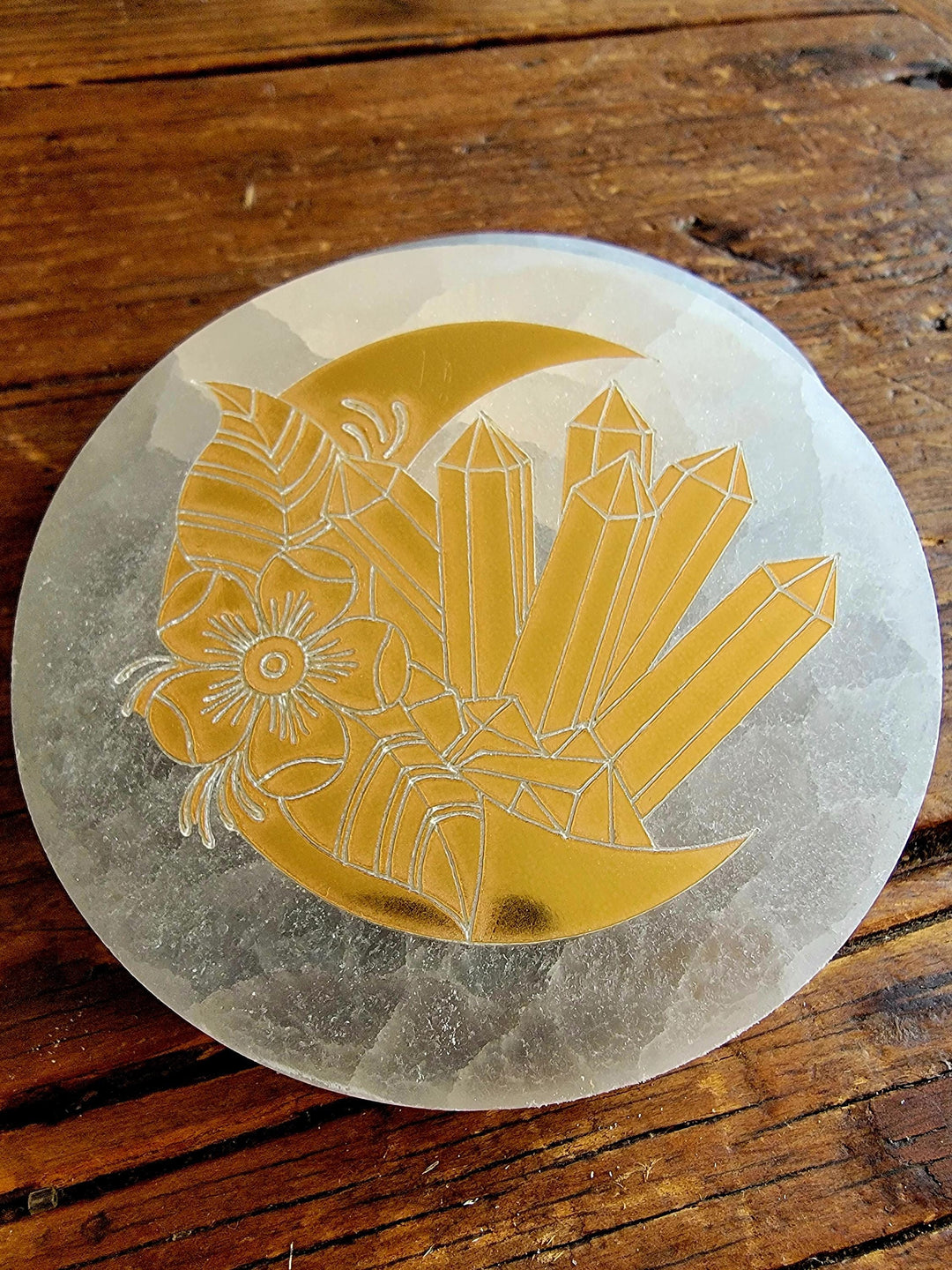 Selenite Plates, Gold Engraved