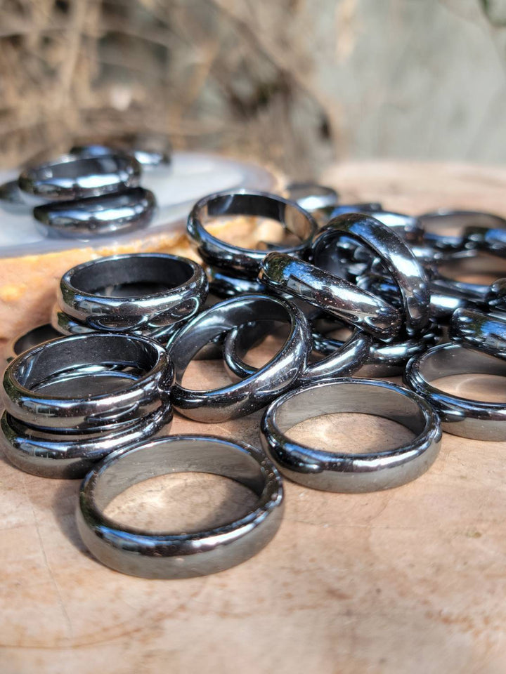 Hematite Band Rings, Hematite Bands, Simple Black Hematite Band. Grounding and Protection Energies in a Ring - SOUTHBAYSALTS 