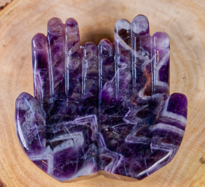 Hand Carved Chevron Amethyst Hands Trays, Amethyst Hands Tray for Crystal-Clear Focus - SOUTHBAYSALTS 