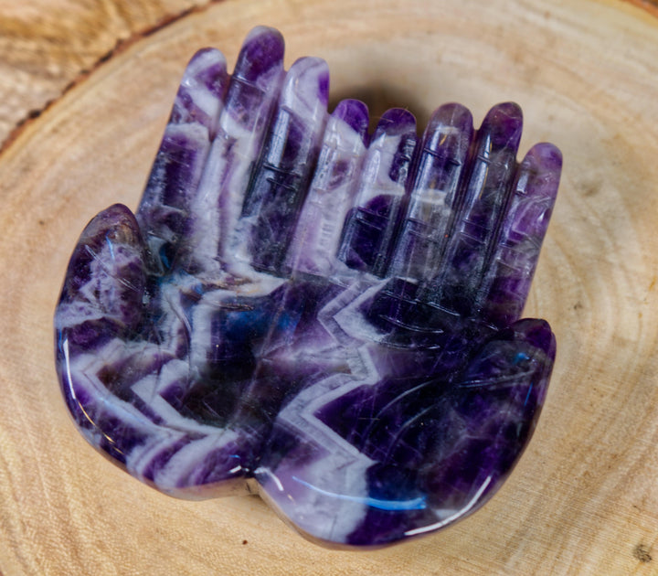 Hand Carved Chevron Amethyst Hands Trays, Amethyst Hands Tray for Crystal-Clear Focus - SOUTHBAYSALTS 