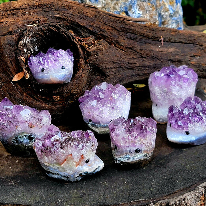 Raw Amethyst Hedgehogs Carving - SOUTHBAYSALTS 