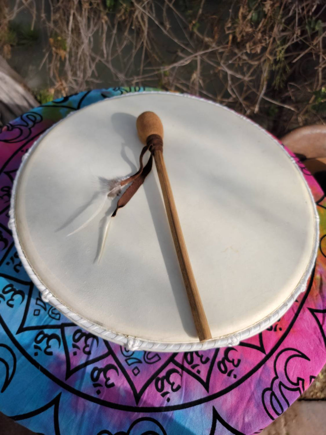 Goat Hide Ceremonial Drums with Feather Cushion Mallet - SOUTHBAYSALTS 