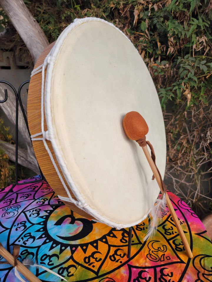 Goat Hide Ceremonial Drums with Feather Cushion Mallet - SOUTHBAYSALTS 