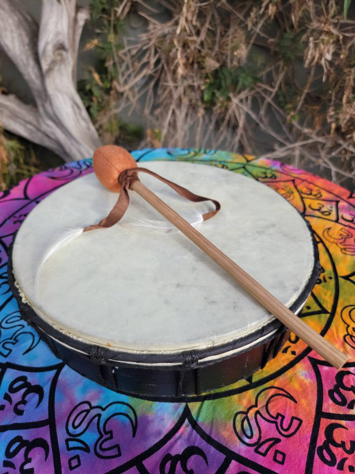 Goat Hide Ceremonial Drums with Feather Cushion Mallet - SOUTHBAYSALTS 