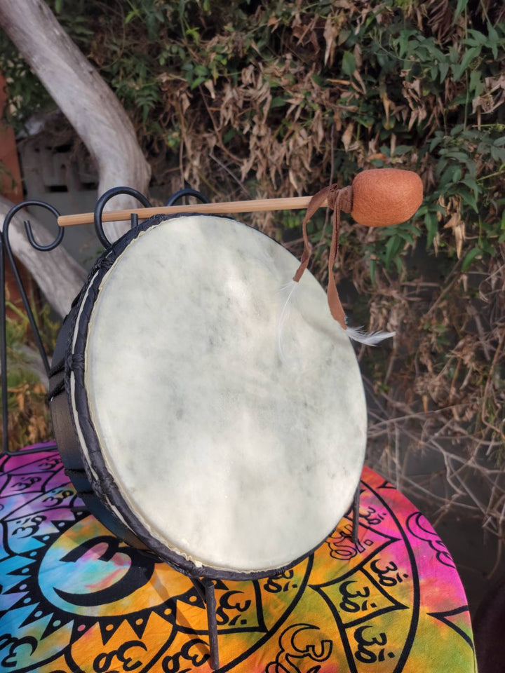 Goat Hide Ceremonial Drums with Feather Cushion Mallet - SOUTHBAYSALTS 