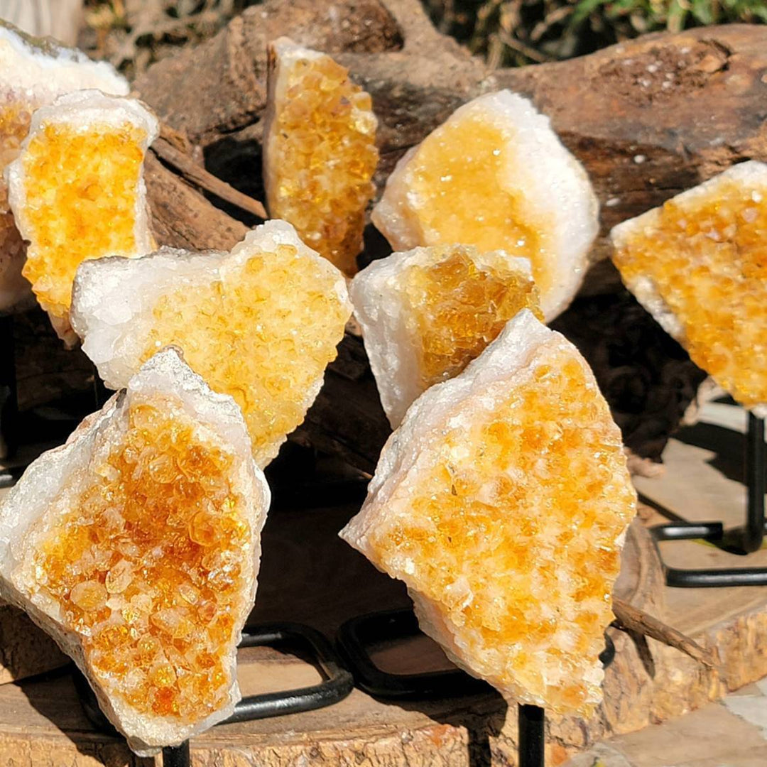 Raw Citrine Cluster on a metal stand, Stone of Abundance, Raw Citrine on a Stand, The Merchant Stone, Abundant Energy - SOUTHBAYSALTS 