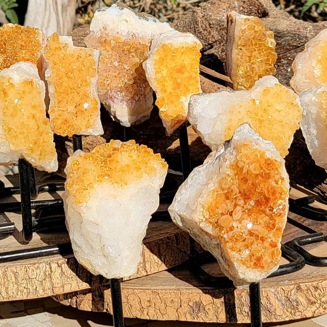 Raw Citrine Cluster on a metal stand, Stone of Abundance, Raw Citrine on a Stand, The Merchant Stone, Abundant Energy - SOUTHBAYSALTS 