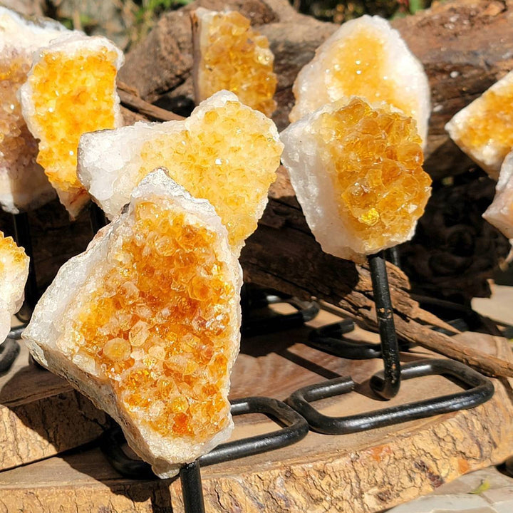 Raw Citrine Cluster on a metal stand, Stone of Abundance, Raw Citrine on a Stand, The Merchant Stone, Abundant Energy - SOUTHBAYSALTS 