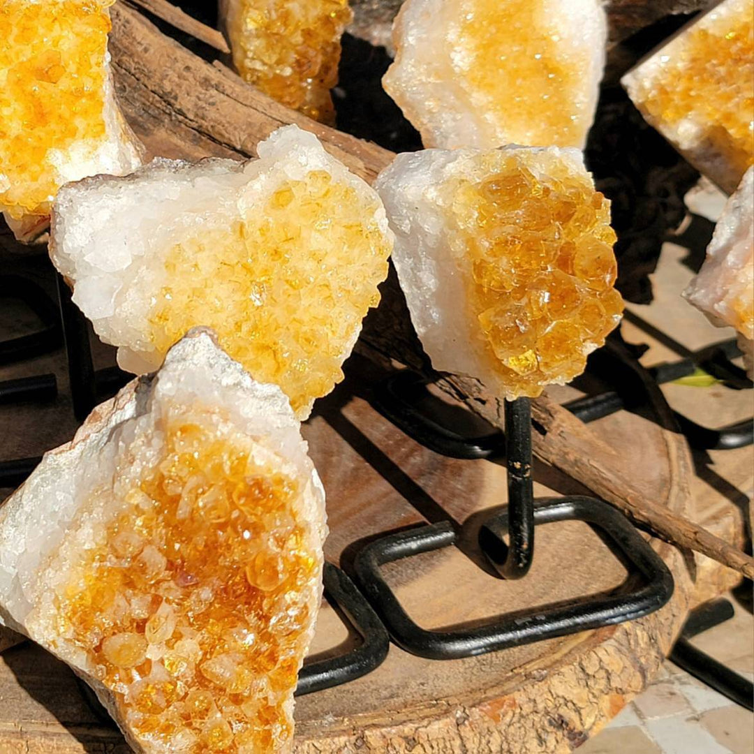 Raw Citrine Cluster on a metal stand, Stone of Abundance, Raw Citrine on a Stand, The Merchant Stone, Abundant Energy - SOUTHBAYSALTS 