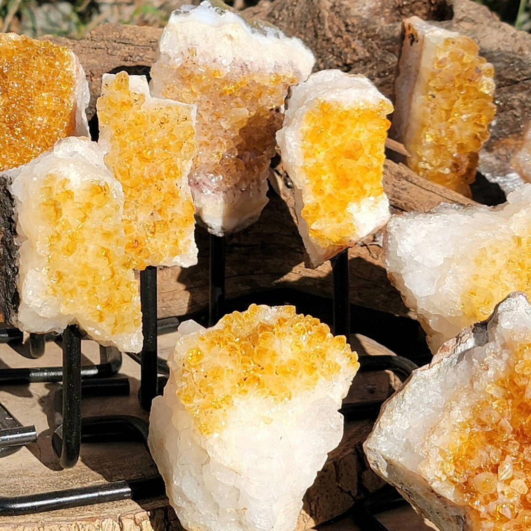 Raw Citrine Cluster on a metal stand, Stone of Abundance, Raw Citrine on a Stand, The Merchant Stone, Abundant Energy - SOUTHBAYSALTS 