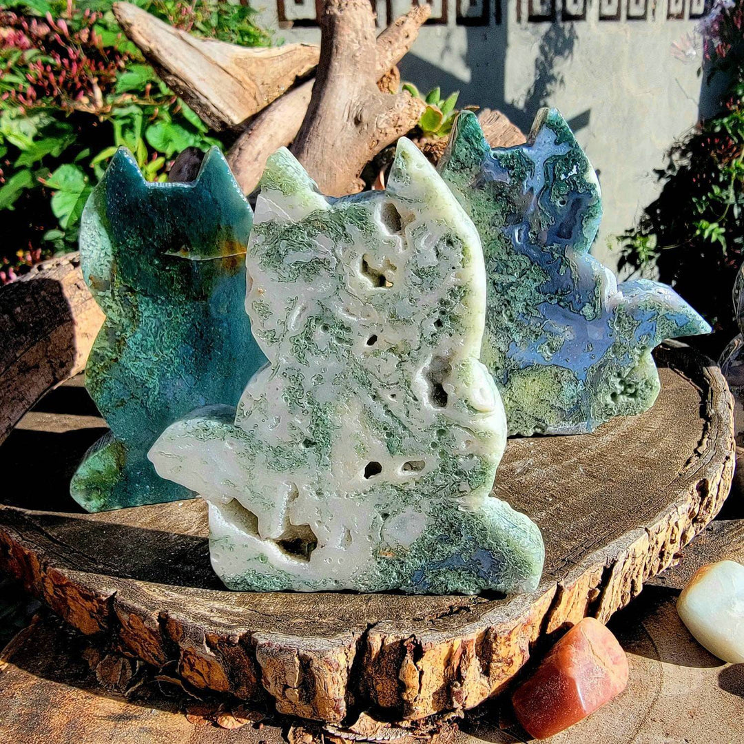 Moss Agate Cat Carving, Purr-fectly Pawsome Moss Agate Cat Carvings - SOUTHBAYSALTS 