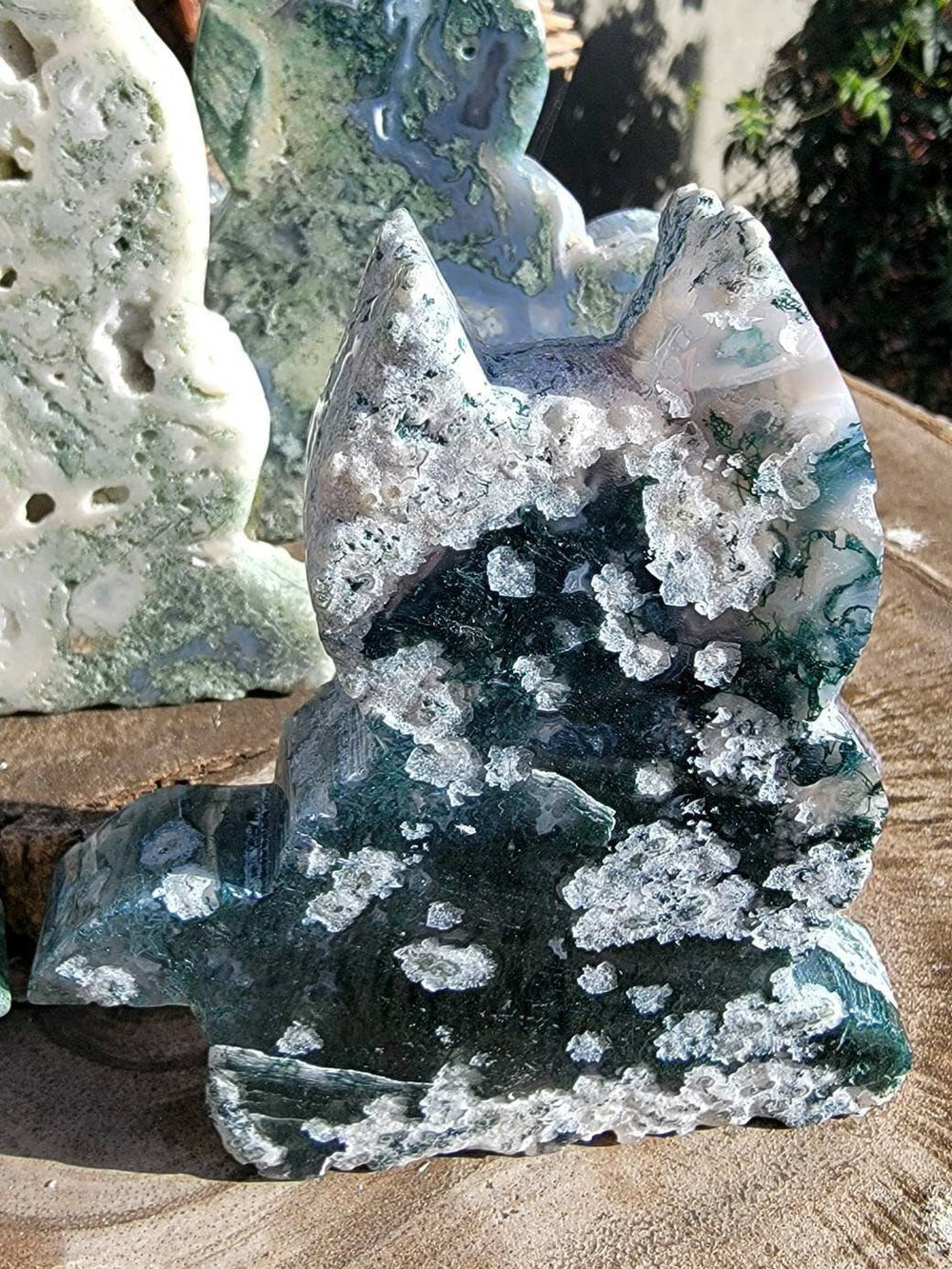 Moss Agate Cat Carving, Purr-fectly Pawsome Moss Agate Cat Carvings - SOUTHBAYSALTS 