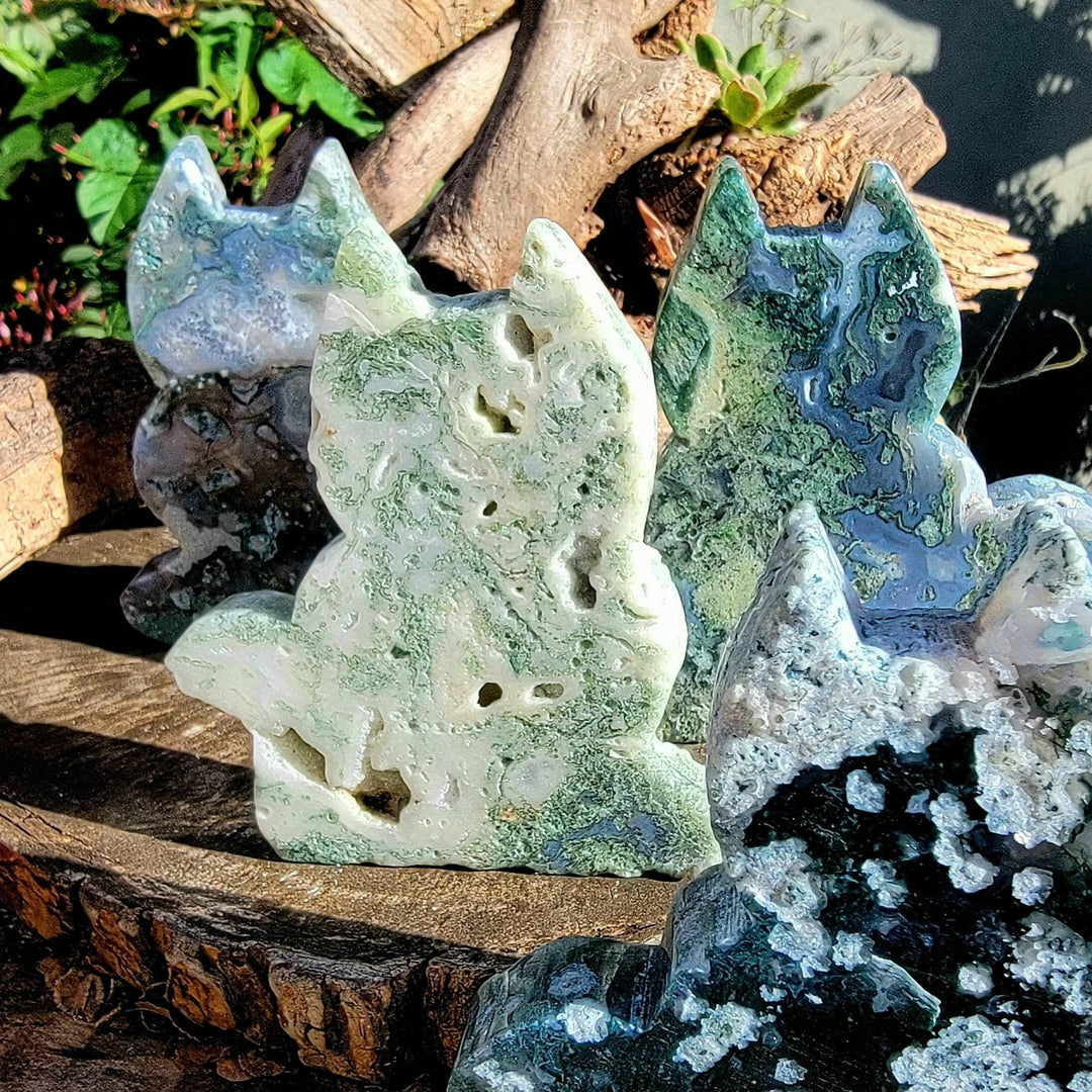 Moss Agate Cat Carving, Purr-fectly Pawsome Moss Agate Cat Carvings - SOUTHBAYSALTS 