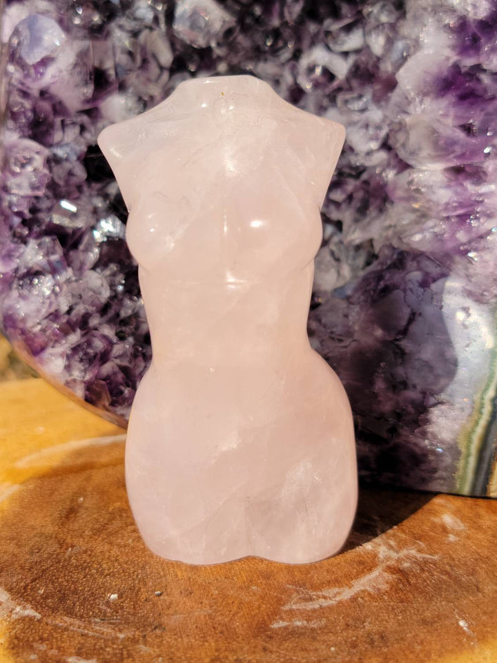 Hand Carved Rose Quartz Goddess, Hand Carved Rose Quartz Vuluptious Goddess and Goddess, Carved Female Torso - SOUTHBAYSALTS 