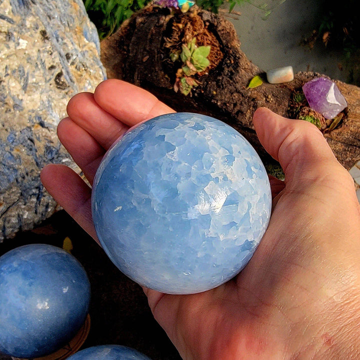 Blue Calcite Sphere, Calm in Your Palm: Blue Calcite Sphere for Stress-Free Serenity - SOUTHBAYSALTS 