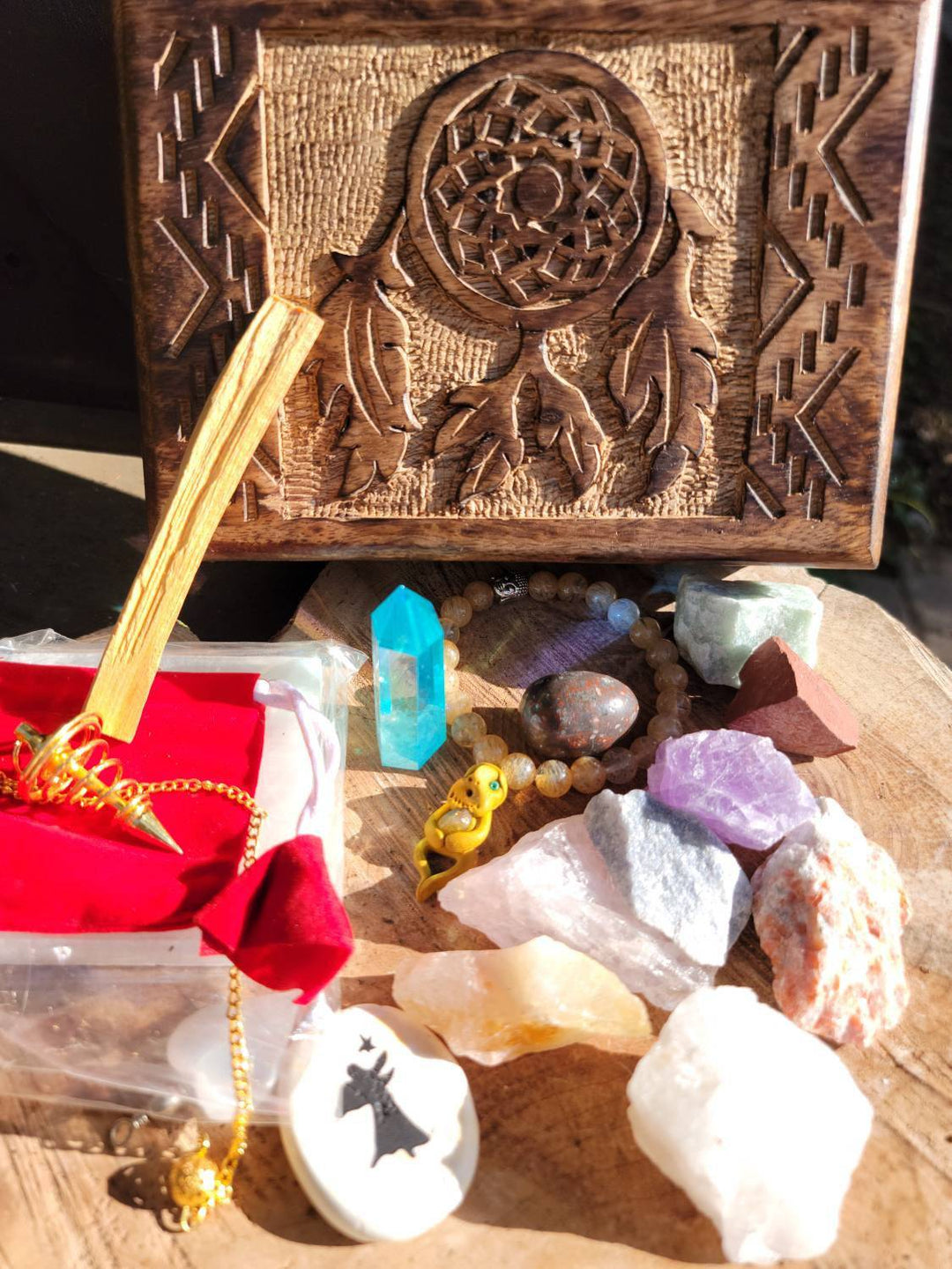 Dream Catcher Wooden Treasure Box full of Crystal Surprises, Wooden Dream Catcher Box with a Crystal Bounty - SOUTHBAYSALTS 