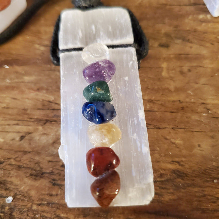 7 Chakra Raw Selenite Necklace, Seven Stones on Selenite Necklace - SOUTHBAYSALTS 