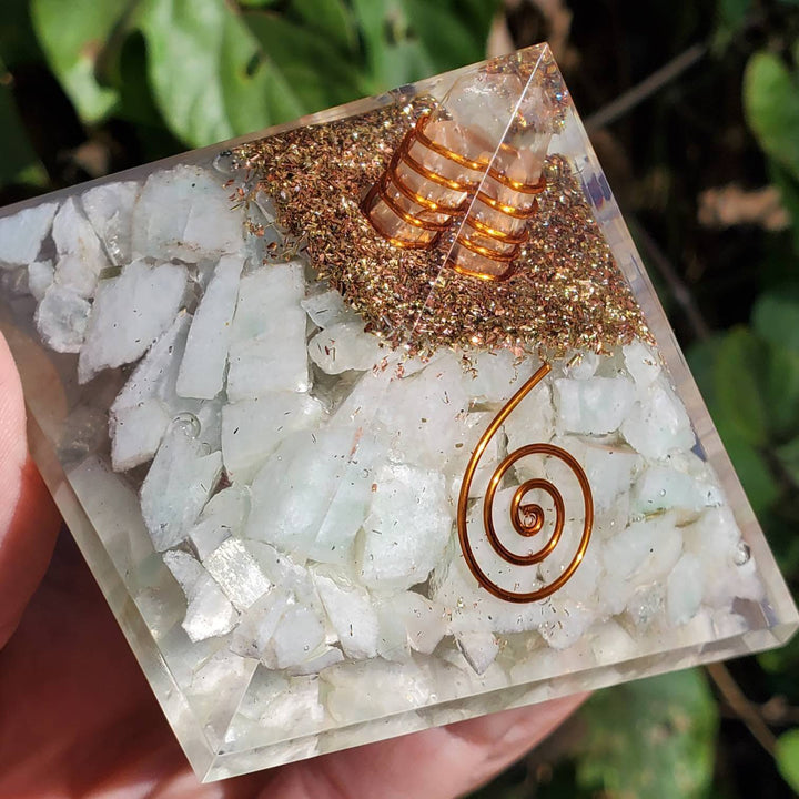 Large Orgonite Pyramid, Orgone Pyramid, Amazonite Orgone Pyramid - SOUTHBAYSALTS 