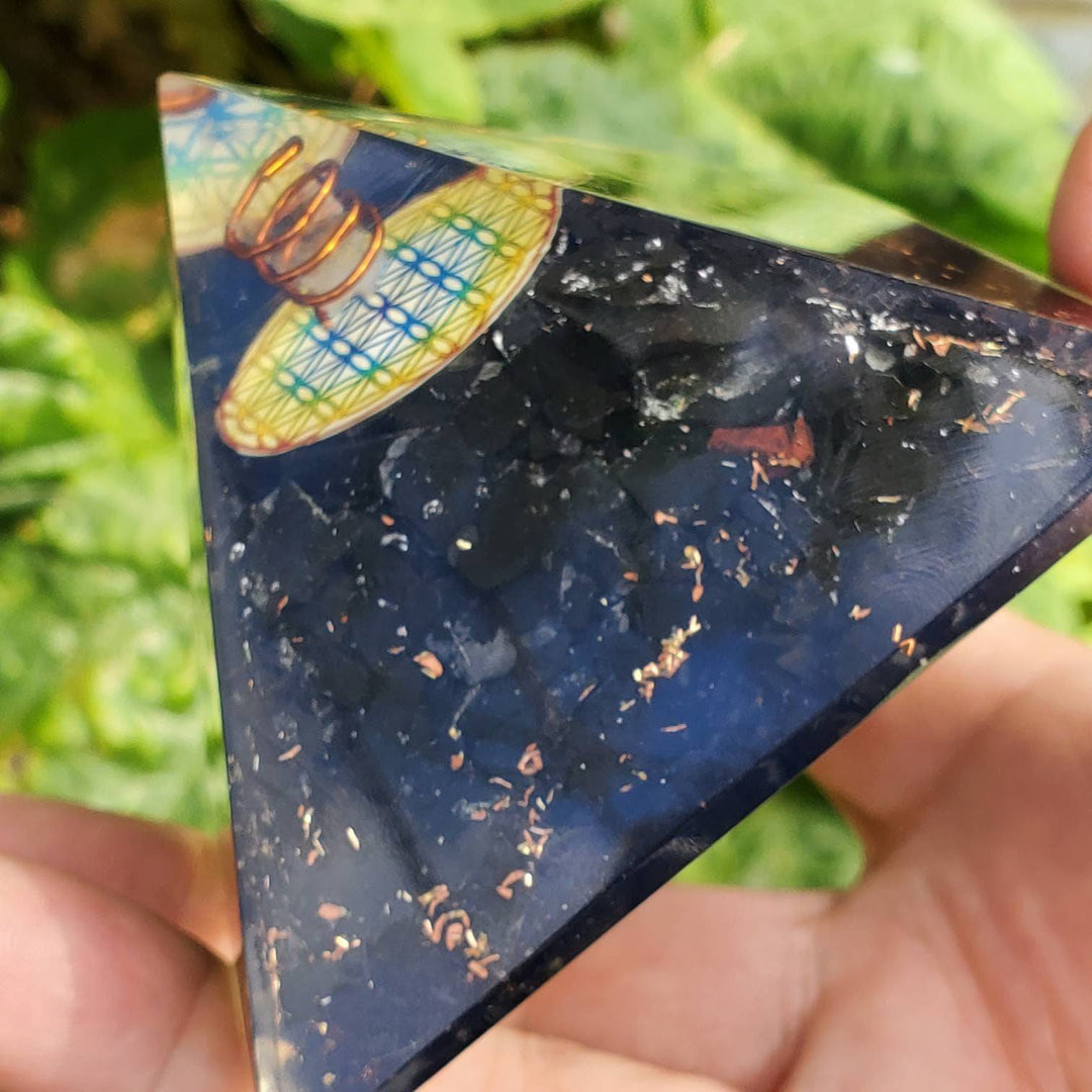 Large Orgonite Pyramid, Orgone Pyramid, Tourmaline Orgone Pyramid with Mandala - SOUTHBAYSALTS 