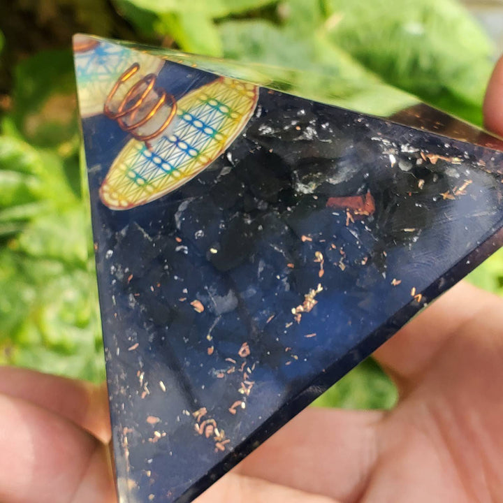 Large Orgonite Pyramid, Orgone Pyramid, Tourmaline Orgone Pyramid with Mandala - SOUTHBAYSALTS 