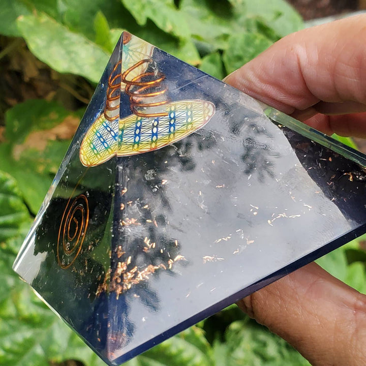 Large Orgonite Pyramid, Orgone Pyramid, Tourmaline Orgone Pyramid with Mandala - SOUTHBAYSALTS 