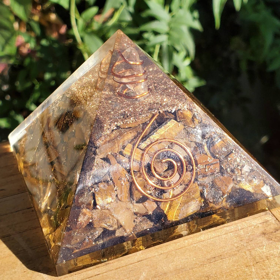 Large Orgonite Pyramid, Orgone Pyramids, Tigers Eye Orgone Pyramid - SOUTHBAYSALTS 