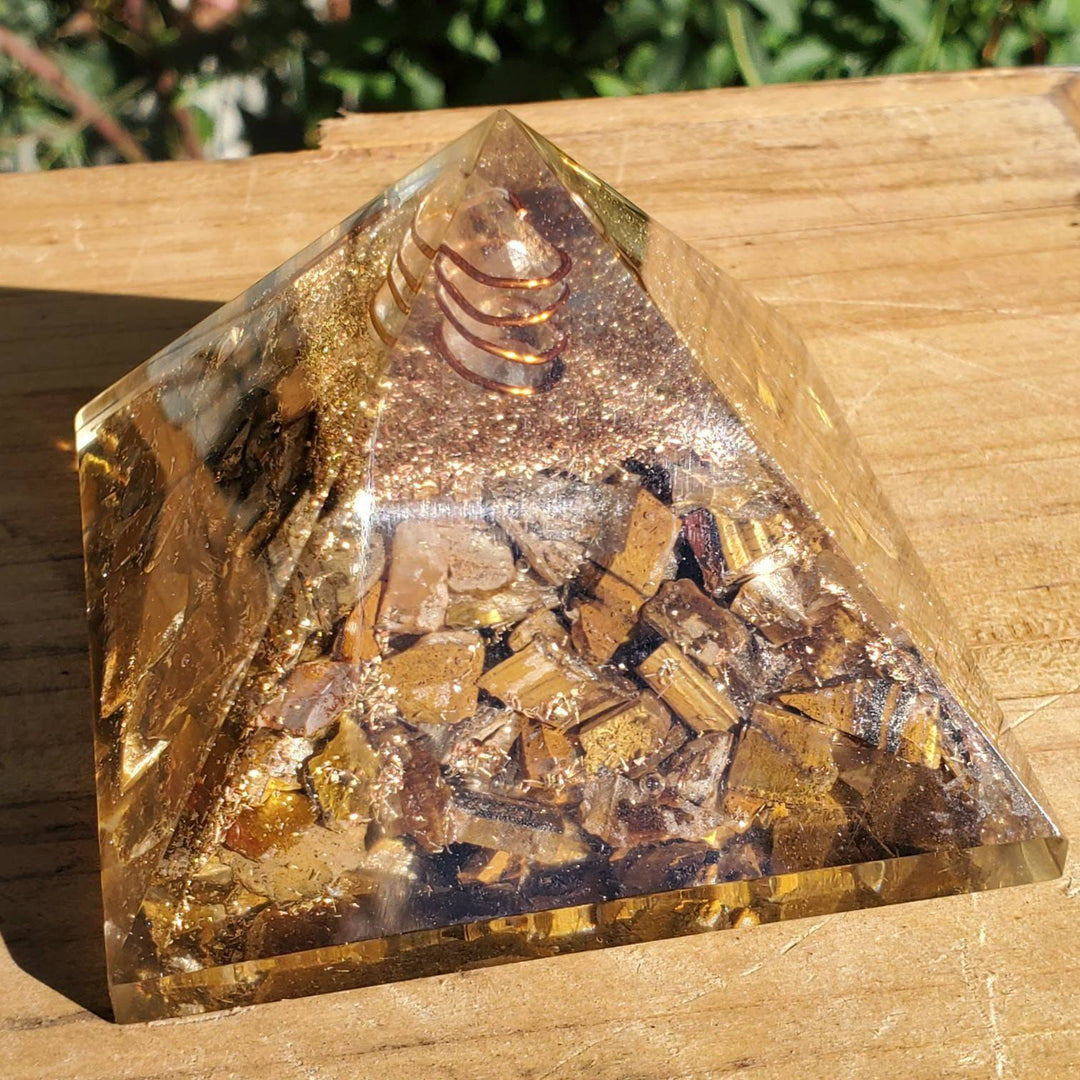 Large Orgonite Pyramid, Orgone Pyramids, Tigers Eye Orgone Pyramid - SOUTHBAYSALTS 