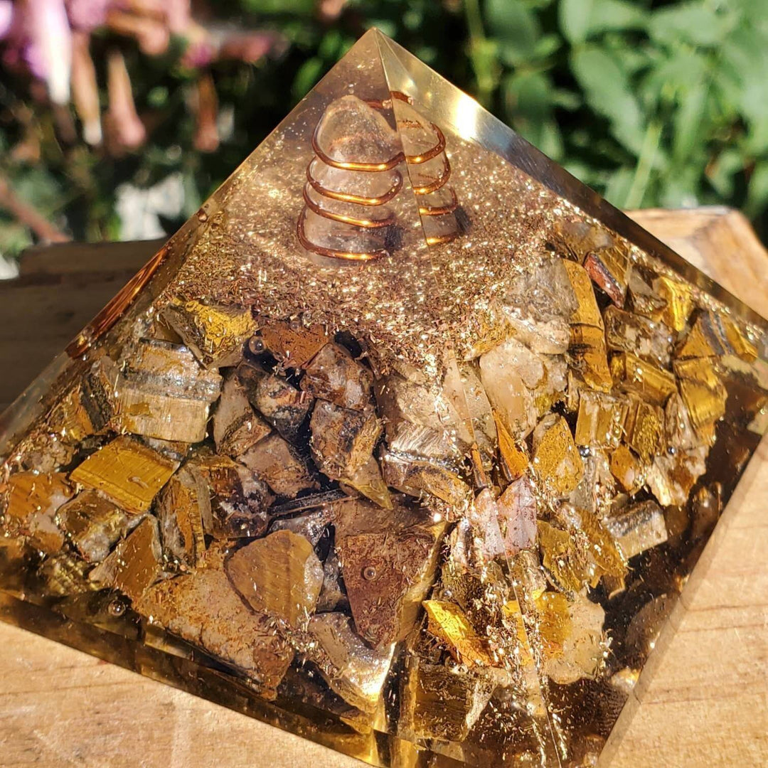 Large Orgonite Pyramid, Orgone Pyramids, Tigers Eye Orgone Pyramid - SOUTHBAYSALTS 