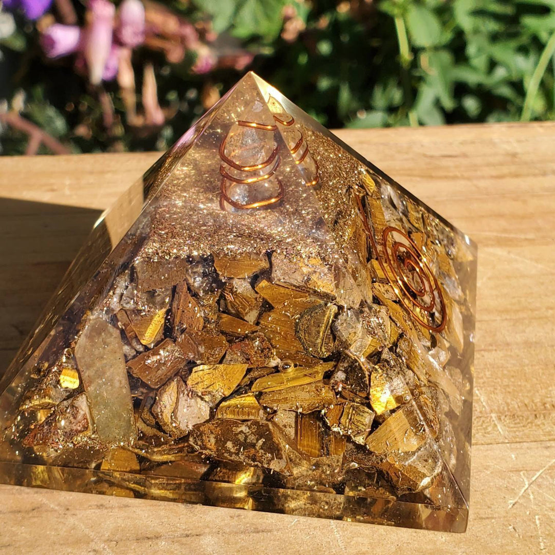 Large Orgonite Pyramid, Orgone Pyramids, Tigers Eye Orgone Pyramid - SOUTHBAYSALTS 