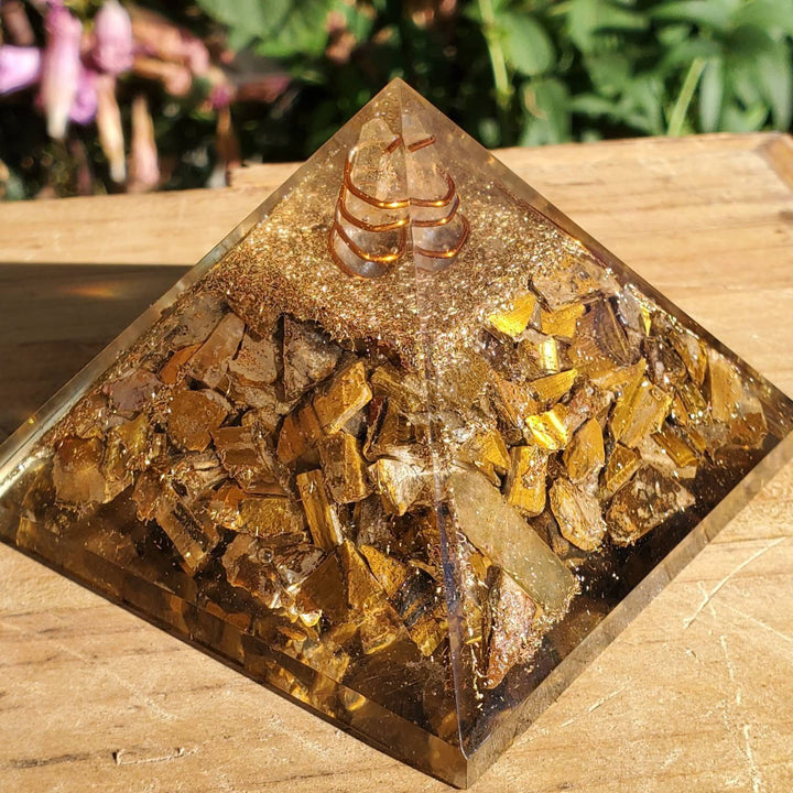 Large Orgonite Pyramid, Orgone Pyramids, Tigers Eye Orgone Pyramid - SOUTHBAYSALTS 