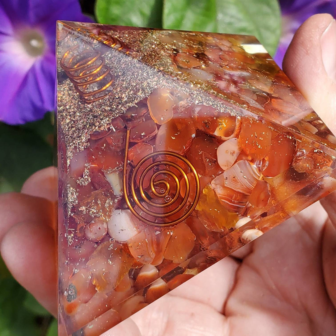 Large Orgonite Pyramids, Orgone Pyramid, Carnelian Orgonite Pyramid - SOUTHBAYSALTS 