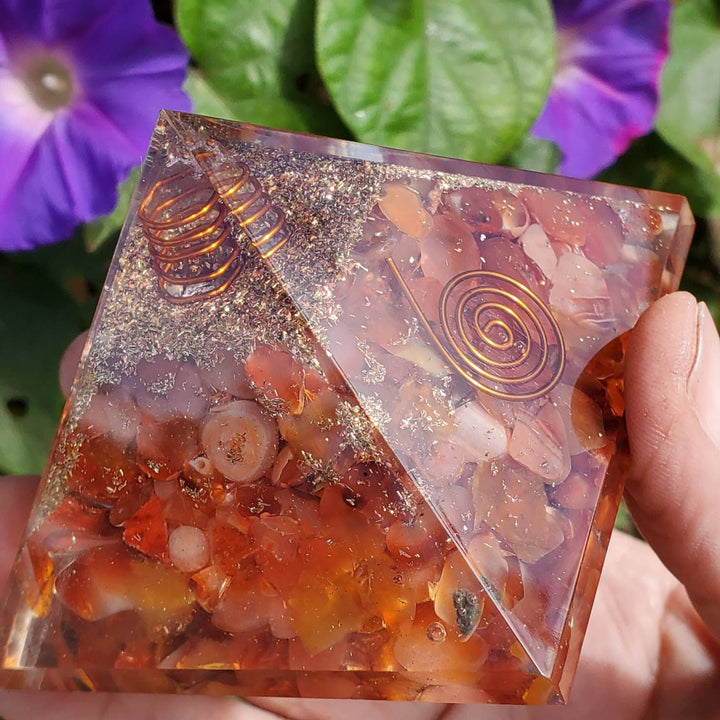 Large Orgonite Pyramids, Orgone Pyramid, Carnelian Orgonite Pyramid - SOUTHBAYSALTS 