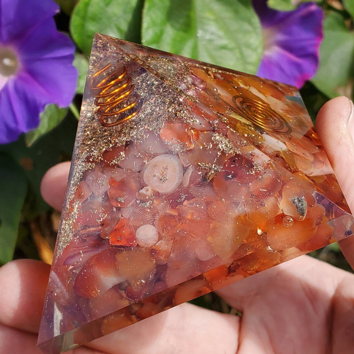 Large Orgonite Pyramids, Orgone Pyramid, Carnelian Orgonite Pyramid - SOUTHBAYSALTS 