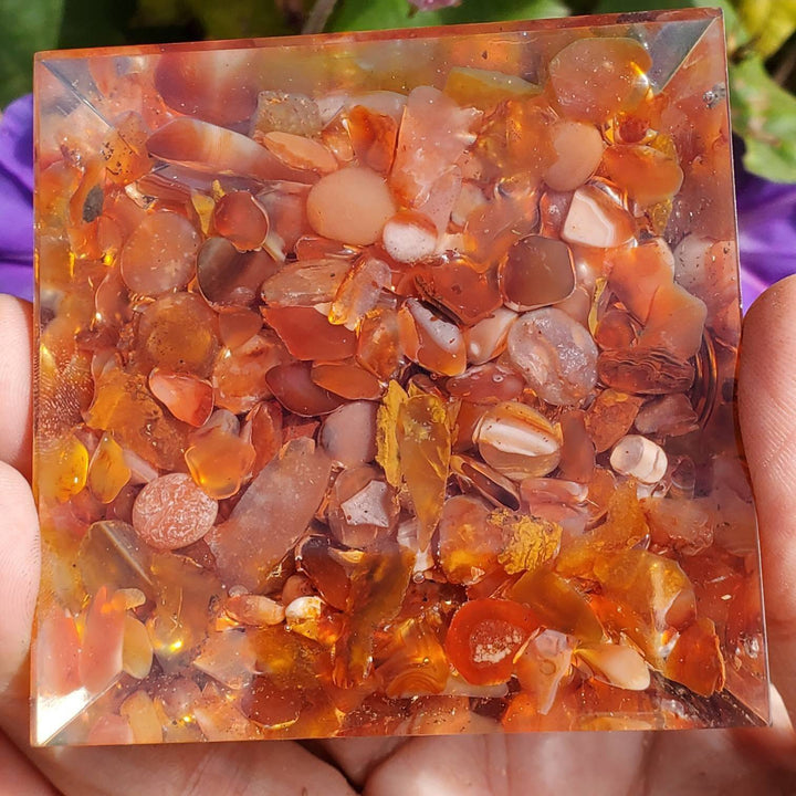 Large Orgonite Pyramids, Orgone Pyramid, Carnelian Orgonite Pyramid - SOUTHBAYSALTS 