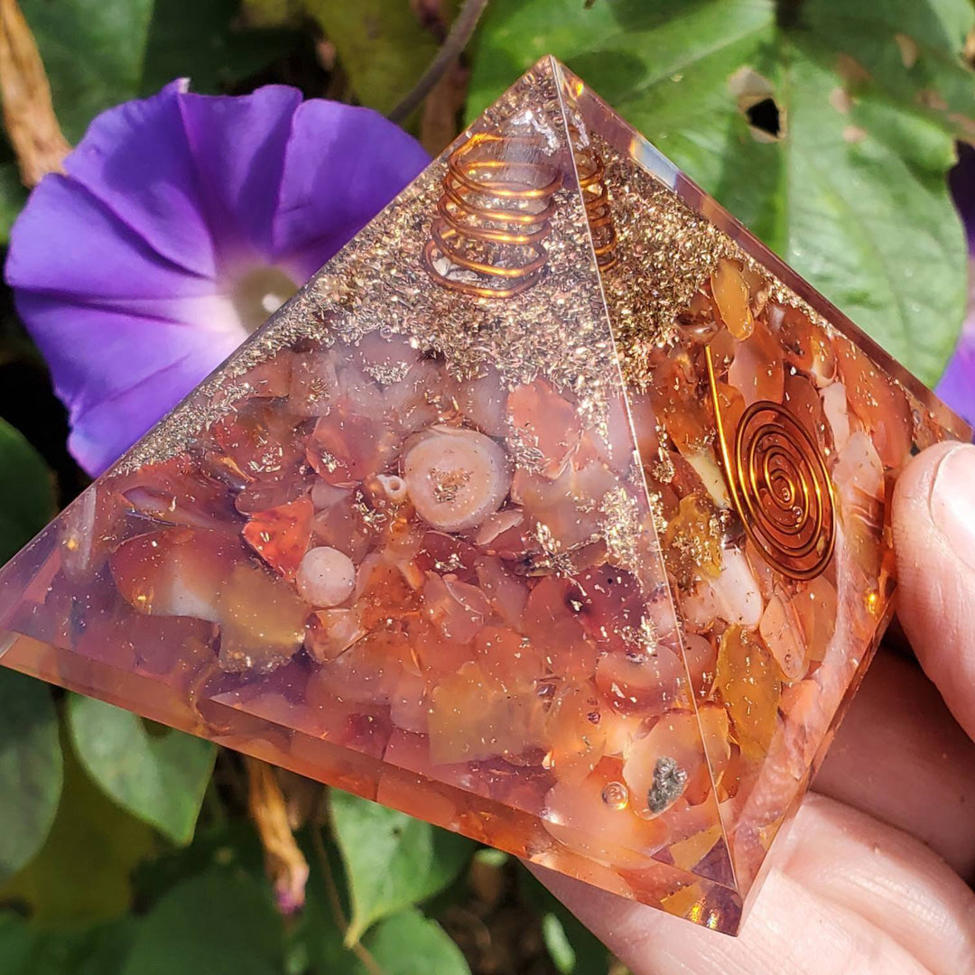 Large Orgonite Pyramids, Orgone Pyramid, Carnelian Orgonite Pyramid - SOUTHBAYSALTS 