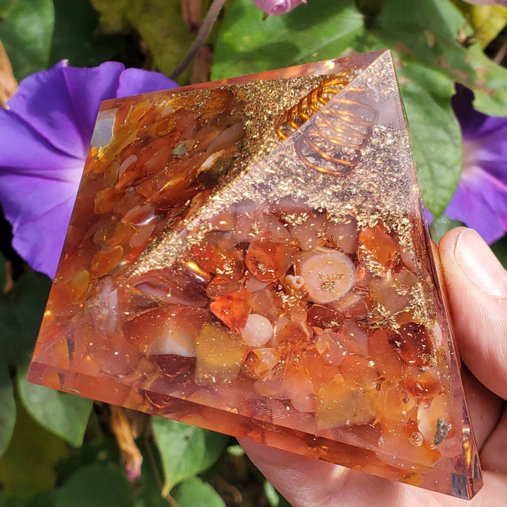 Large Orgonite Pyramids, Orgone Pyramid, Carnelian Orgonite Pyramid - SOUTHBAYSALTS 