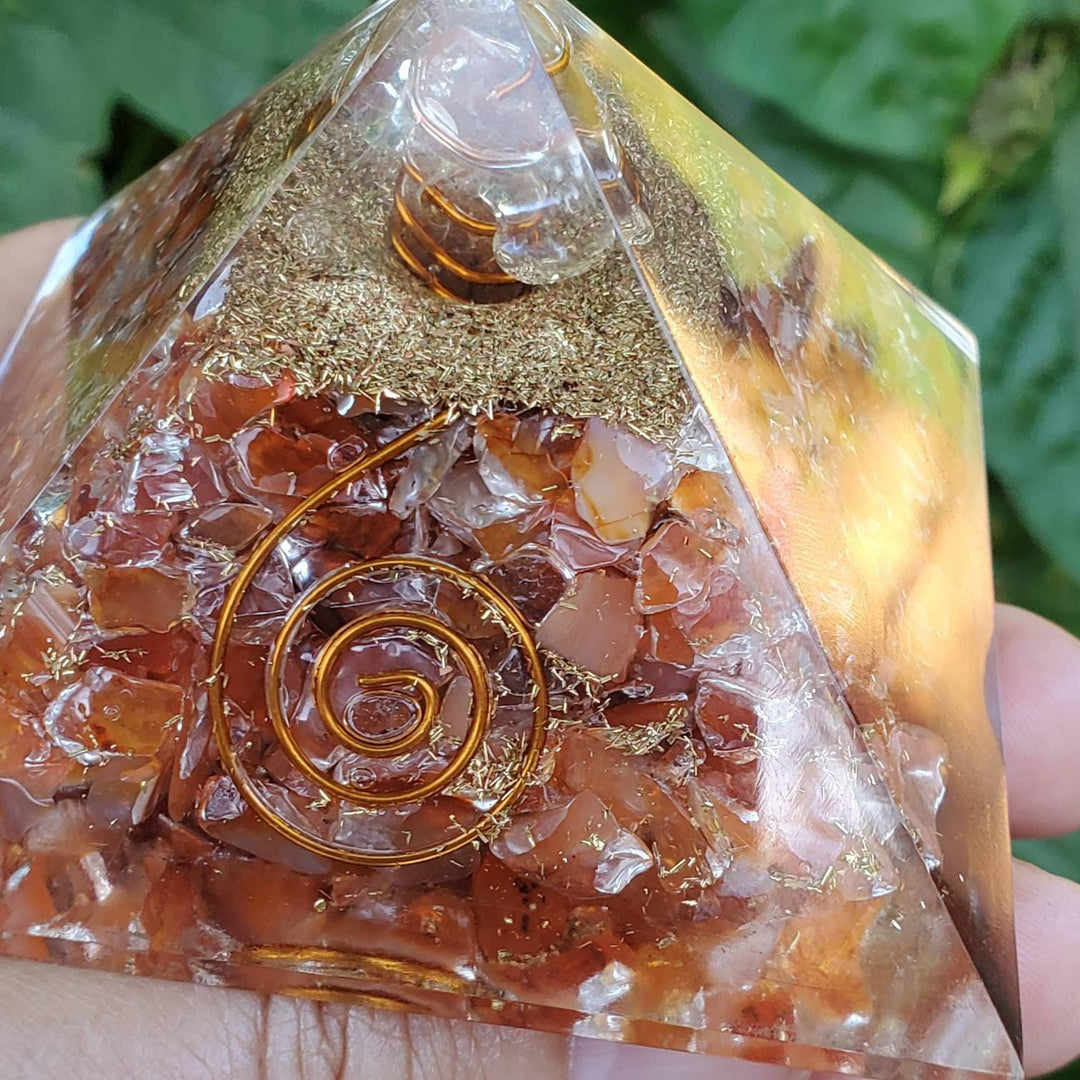 Large Orgonite Pyramids, Orgone Pyramid,  Carnelian Red Orgonite Pyramid - SOUTHBAYSALTS 