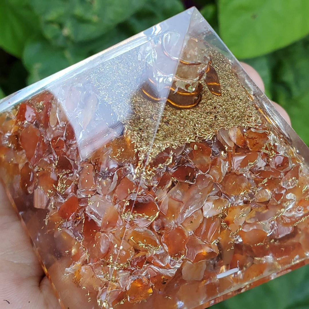 Large Orgonite Pyramids, Orgone Pyramid,  Carnelian Red Orgonite Pyramid - SOUTHBAYSALTS 