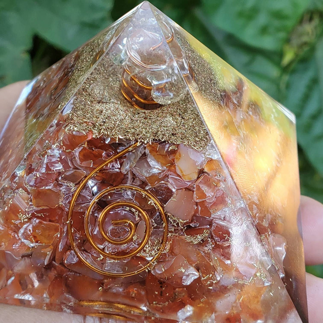 Large Orgonite Pyramids, Orgone Pyramid,  Carnelian Red Orgonite Pyramid - SOUTHBAYSALTS 