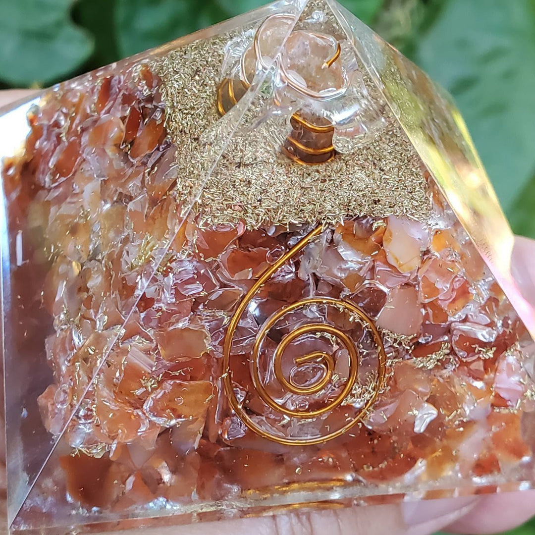 Large Orgonite Pyramids, Orgone Pyramid,  Carnelian Red Orgonite Pyramid - SOUTHBAYSALTS 