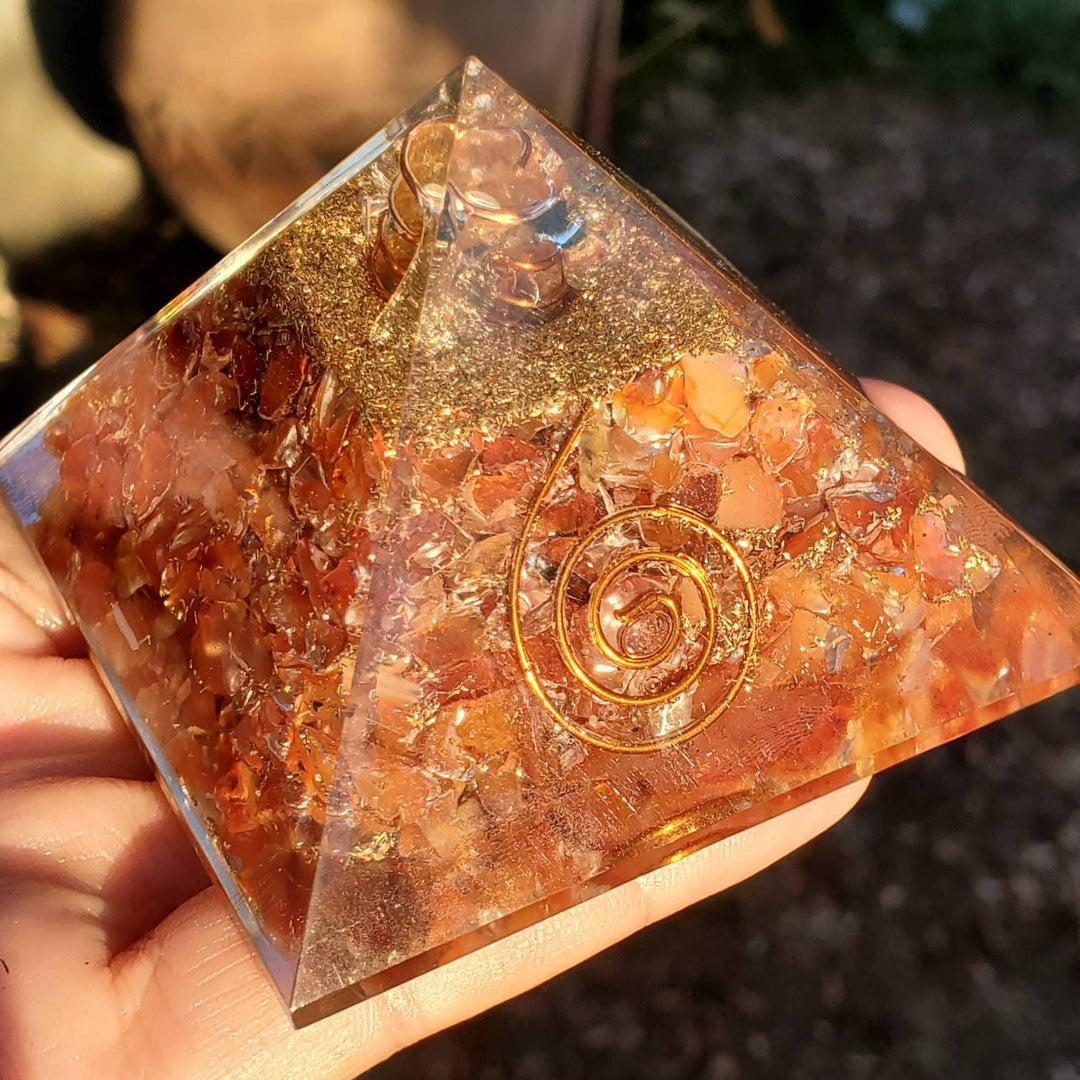 Large Orgonite Pyramids, Orgone Pyramid,  Carnelian Red Orgonite Pyramid - SOUTHBAYSALTS 