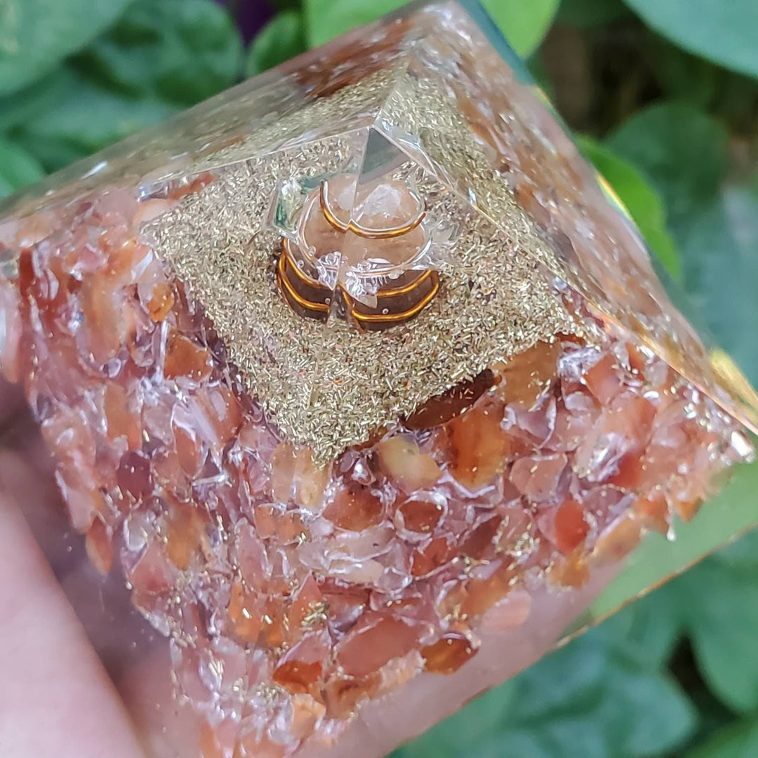 Large Orgonite Pyramids, Orgone Pyramid,  Carnelian Red Orgonite Pyramid - SOUTHBAYSALTS 