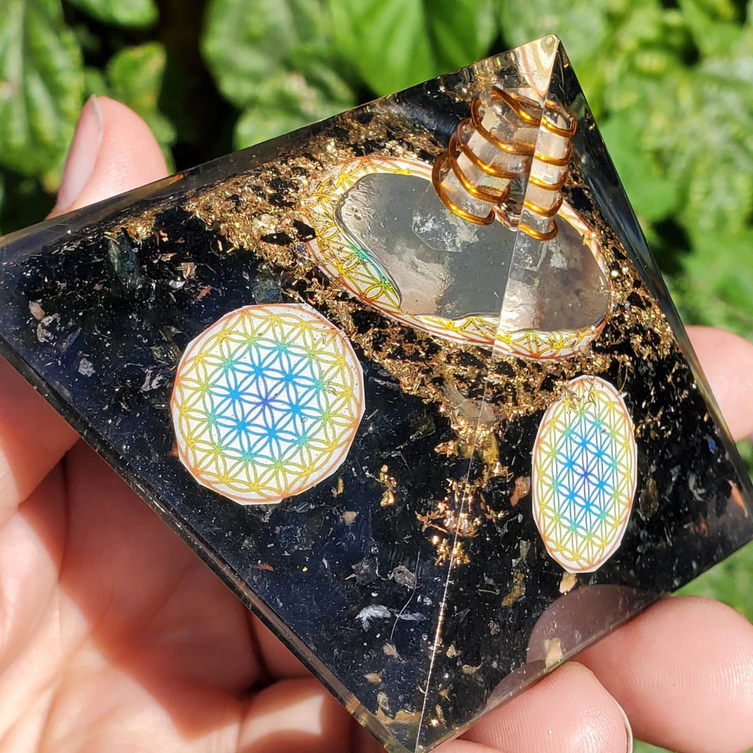 Large Orgonite Pyramids, Orgone Pyramids, Tourmaline Orgone Pyramids with Mandala - SOUTHBAYSALTS 